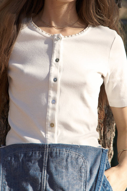 Short Sleeve Organic Cardi - Ivory