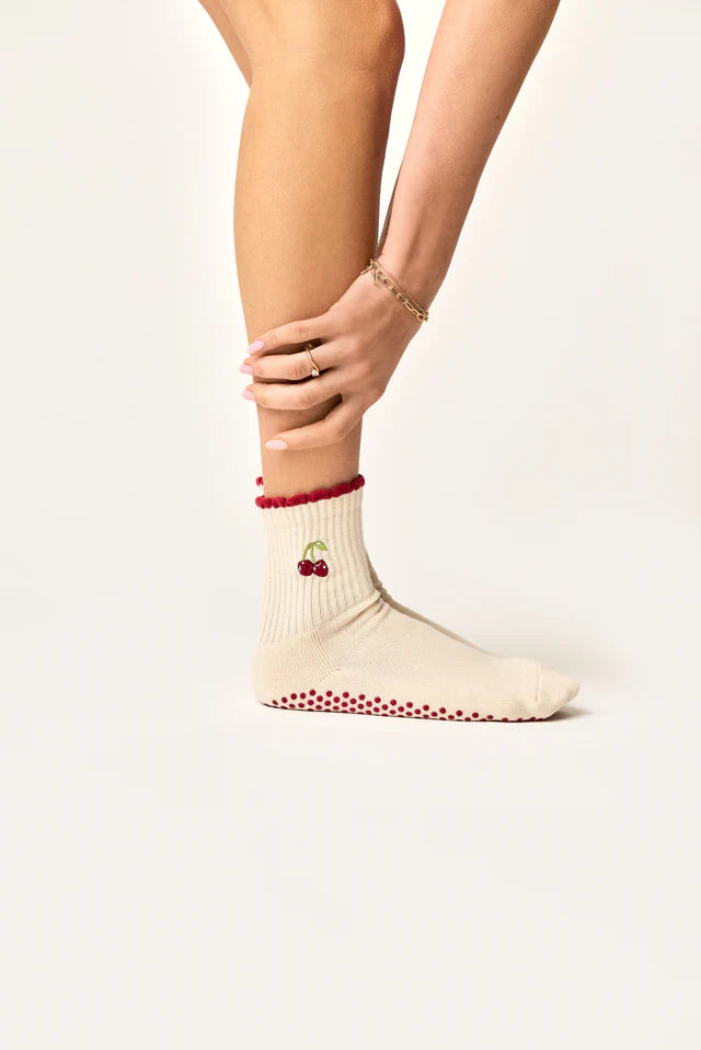 Cherry Crew Pilates Grip Sock - Red