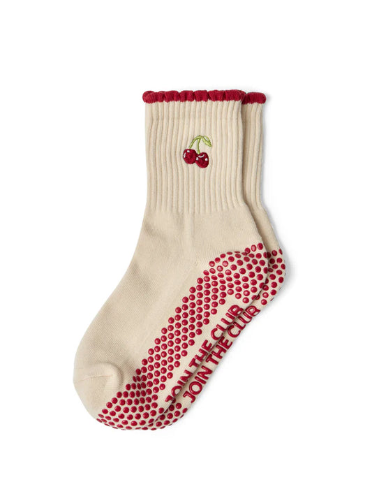 Cherry Crew Pilates Grip Sock - Red