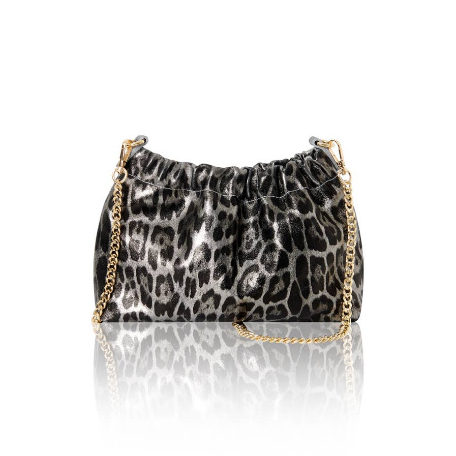Italian Leather Leopard Print Crossbody Bag: Golden Leopard