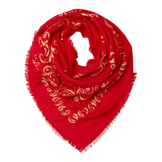 Printed XL Cashmere Bandana - Red