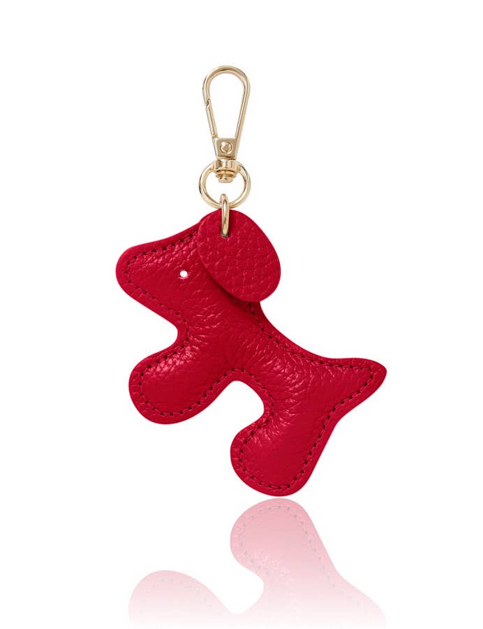 Italian Leather Dog Bag Charm - Red