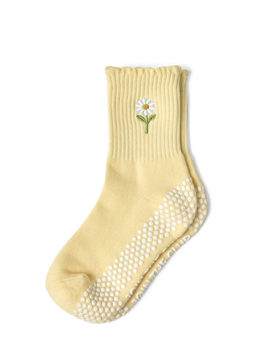 Daisy Crew Pilates Grip Sock - Yellow