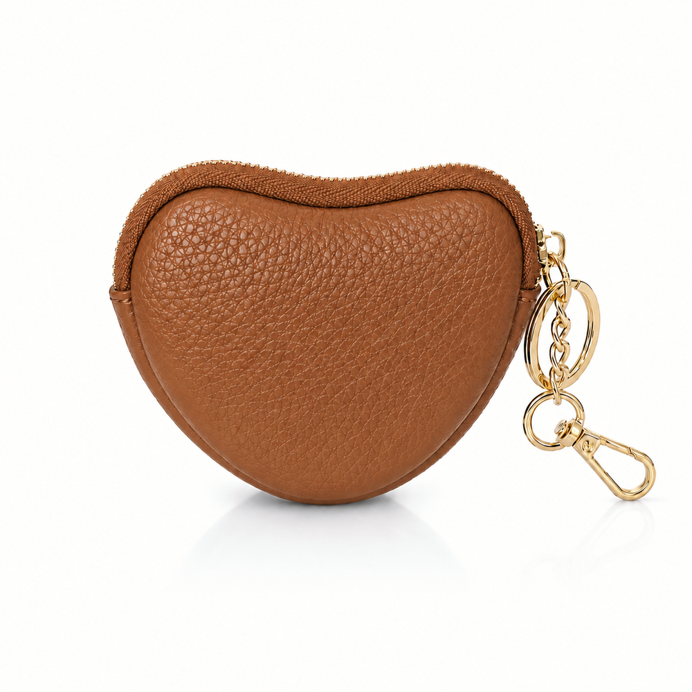 Heart Coin Purse Keyring - Dark Tan