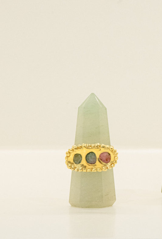 Vermeil Ring with Three Watermelon Tourmalines - Pink and Green