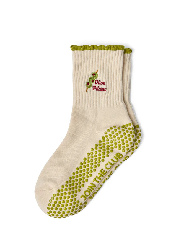 Olive Crew Pilates Grip Sock - Green