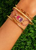 Pink Eye Boheme Bracelet - Gold Plated