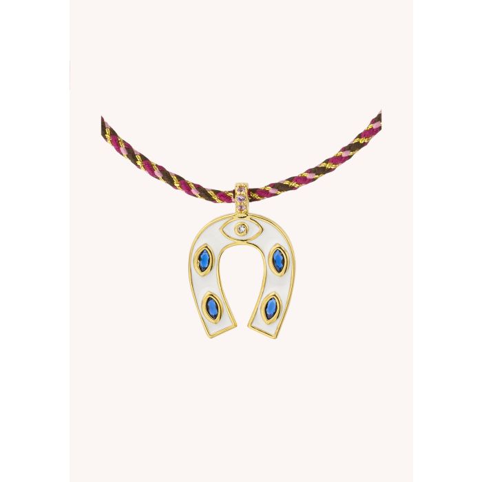 White Mini Horsehoe Necklace - Gold Plated