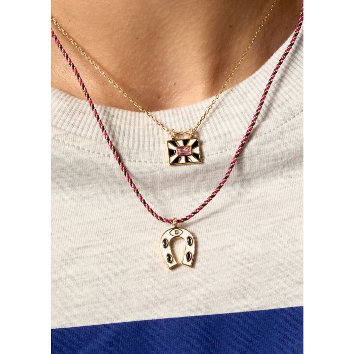 White Mini Horsehoe Necklace - Gold Plated