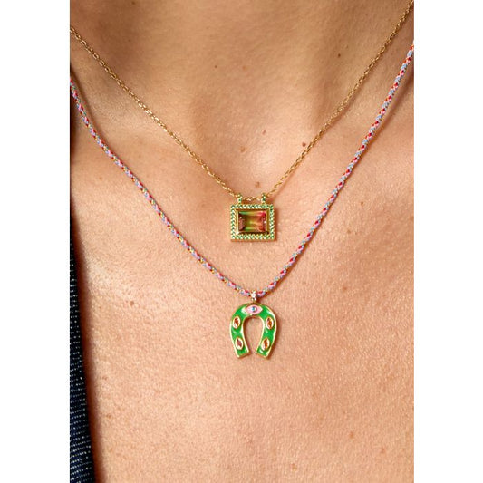 Green Mini Horsehoe Necklace - Gold Plated