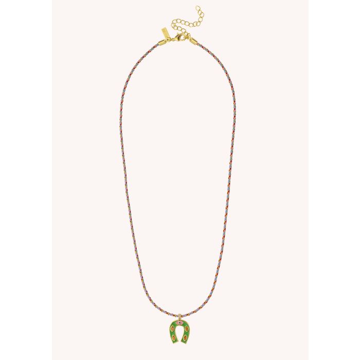 Green Mini Horsehoe Necklace - Gold Plated