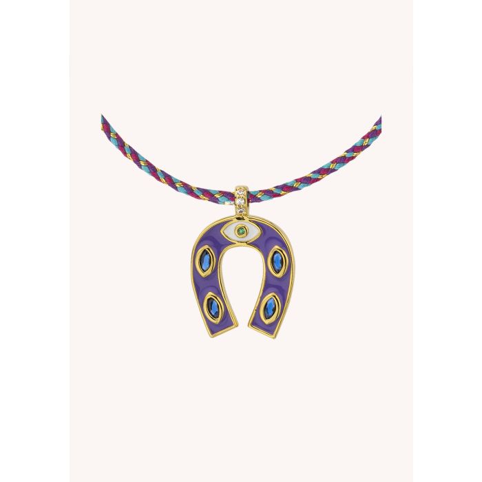 Purple Mini Horsehoe Necklace - Gold Plated