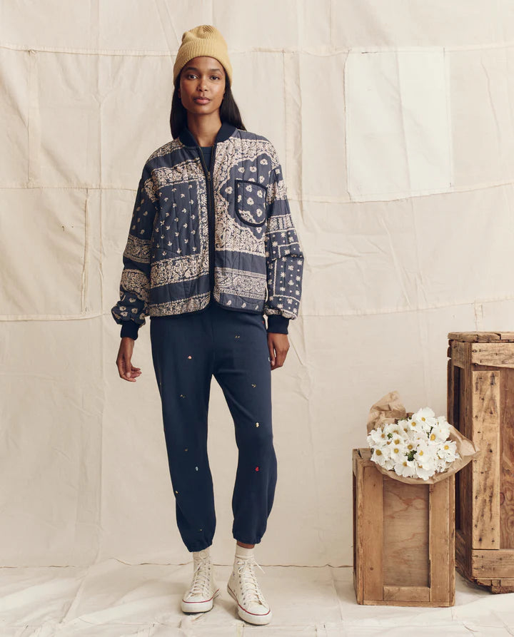 The Quilted Bomber - Navy Bandana Print