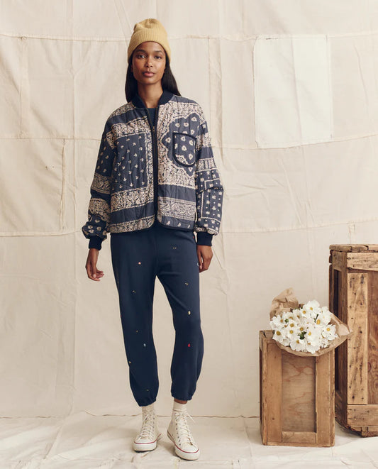 The Quilted Bomber - Navy Bandana Print